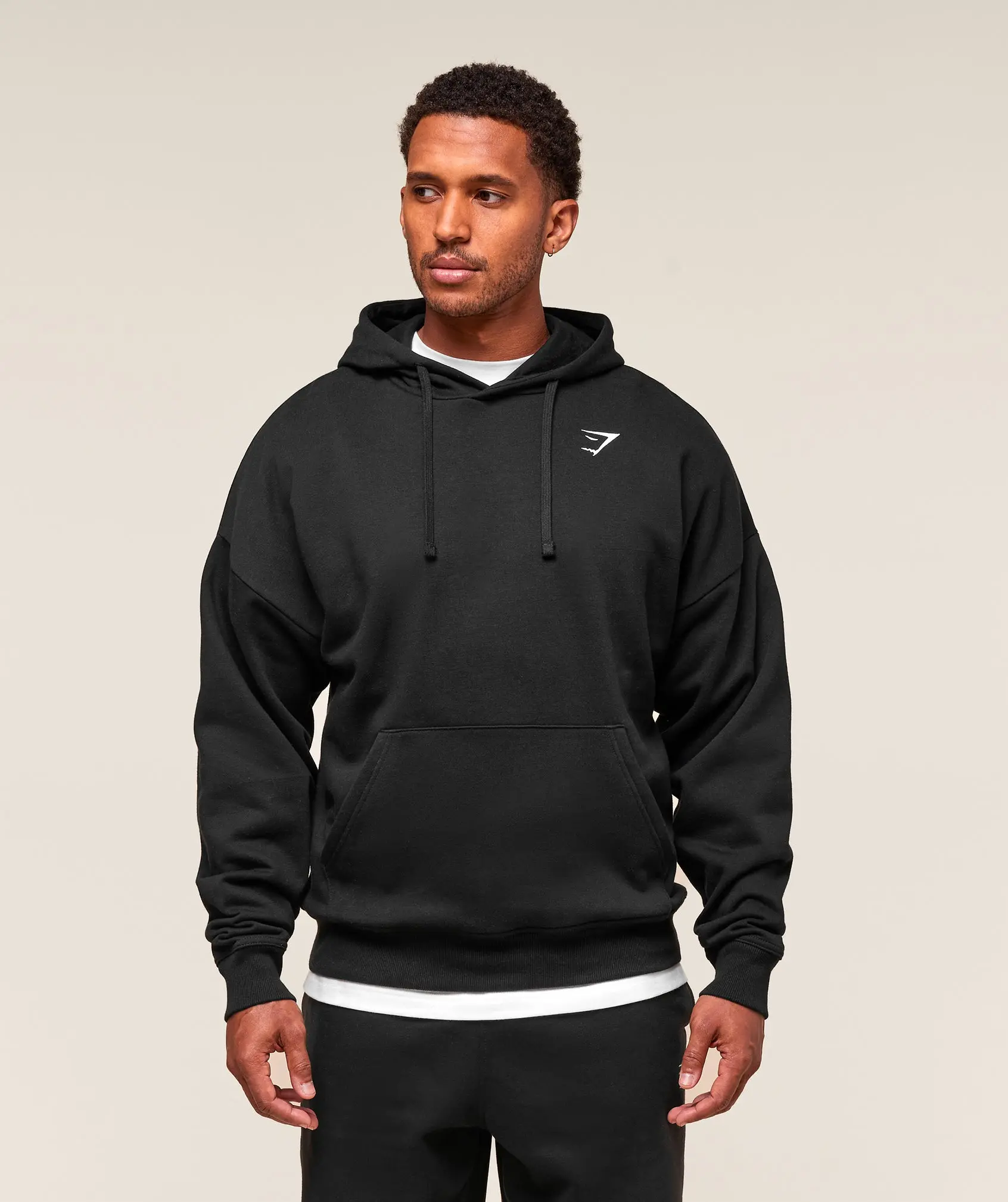 Gymshark Crest Oversized Hoodie – Black Gym Hoodie, Relaxed Fit Training & Everyday Wear