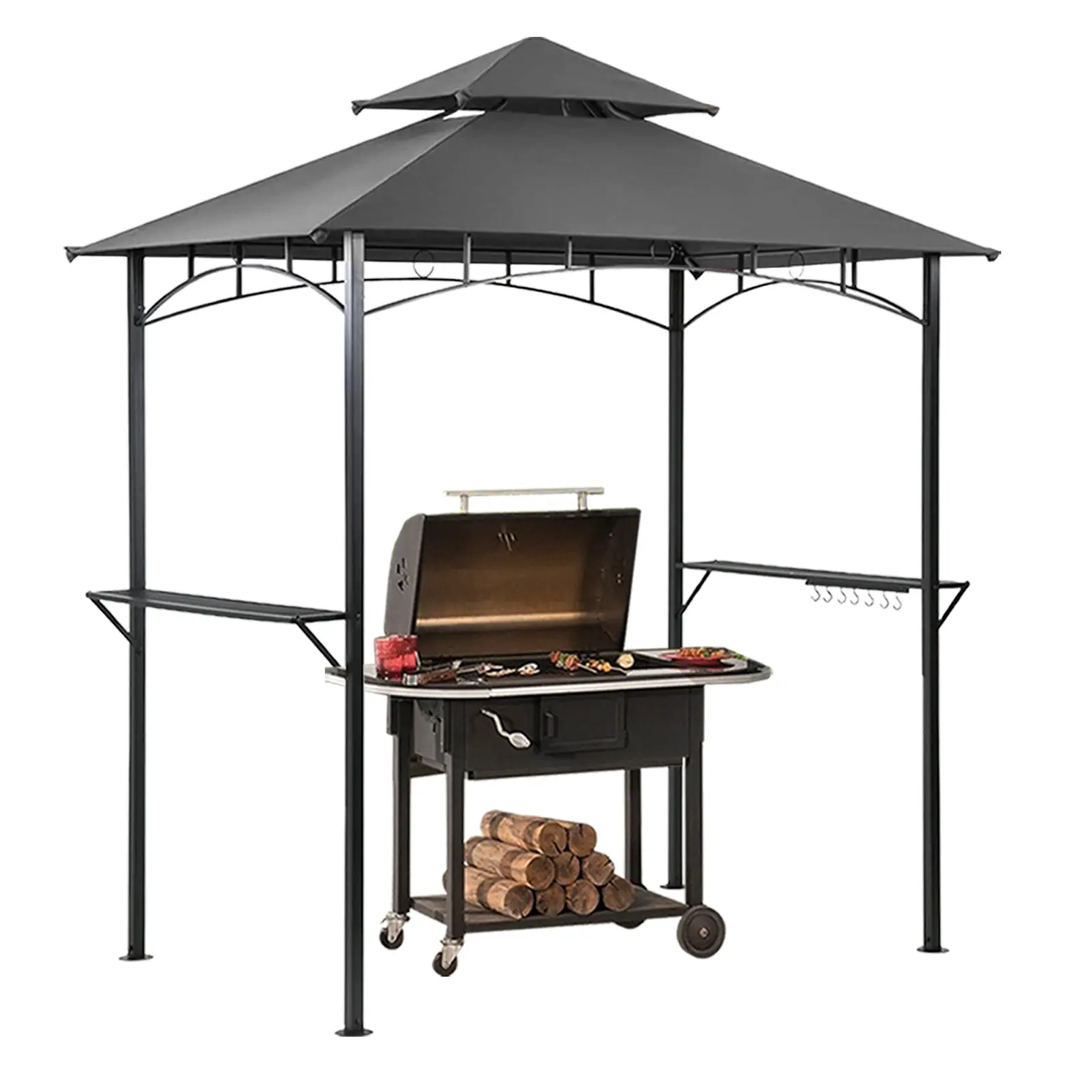 Grezone 8'x5' Waterproof Durable Grill Gazebo Shelter, Outdoor Patio Furniture with Double Roof All Weather UV Resistant Ventilated Canopy, Shelves, Hooks for Patio Backyard BBQ Parties, All Weather Canopy, Uv Resistant Canopy homeessentials