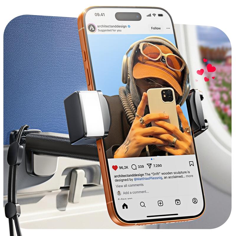 Lisen phone stand foldable travel stand with beauty light, 360-degree rotation axis, fixed bracket and lanyard, suitable for desks, airplanes, suitcases, cruise ships and outdoor use