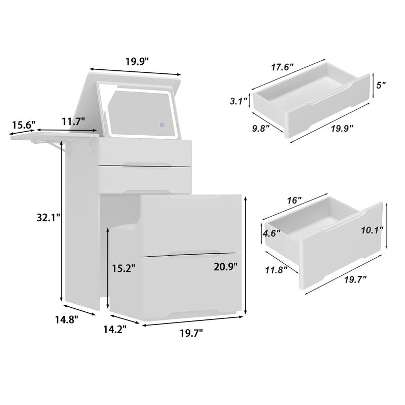 FUFU&GAGA 4 Types Makeup Vanity Desk with 3-Lights Mirror and Drawers for Makeup Equipped with Stool