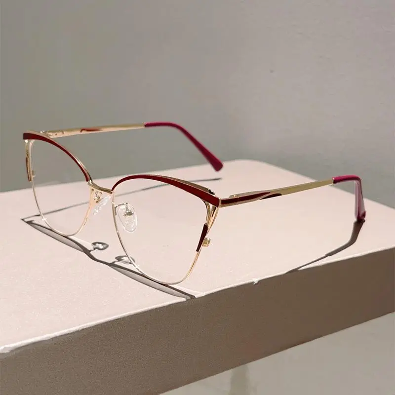 Unisex Cat Eye Metal Frame Blue Light Blocking Glasses - Anti Eyestrain Eyewear, Bluelight Fashion Glasses, Sleek Minimalist Design, Color-True Lenses, Lightweight Comfortable Everyday Eyewear for Daily Screen Use, Daily Shades Look