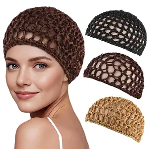 3PCS/LOT Women's Mesh Hair Net Black Wig Caps handmade Crochet Cap Adjustable Strap Hair Net for Sleeping Turban Hat Chemo Hats