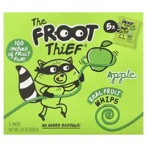 The Froot Thief Real Fruit Whips, Apple, 5 Packs, 0.7 oz (20 g) Each
