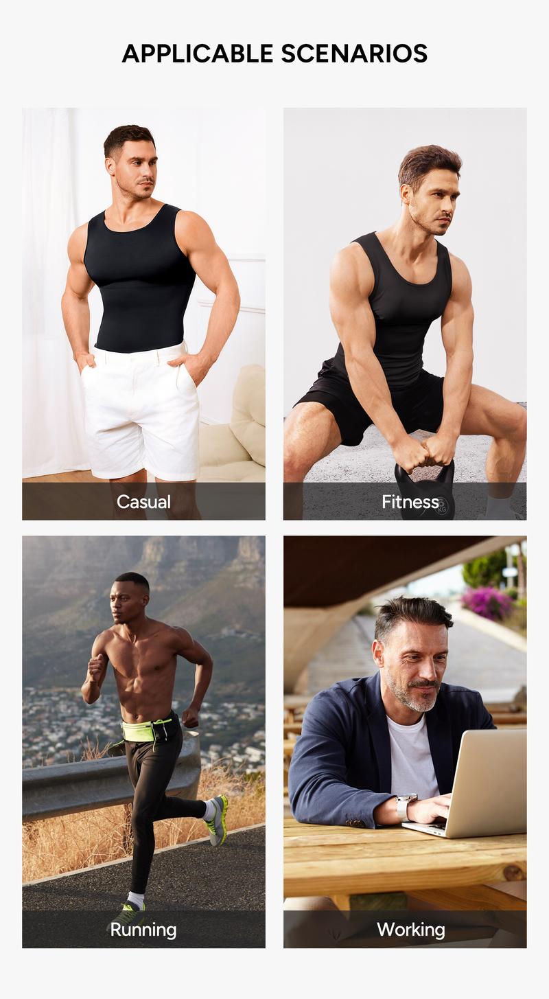 【LIVE】Nebility Men's Tummy Control Shapewear Tanktop - Sleeveless High Elasticity Breathable, Waist Chest Compression Vest Athletic Workout Clothing