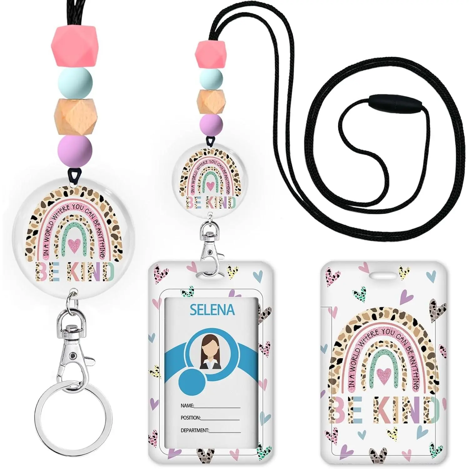 *Z-BR25   Teacher Lanyards for ID Badges and Keys, Cute ID Badge Holder with Silicone Beaded Lanyard, Lanyard Keychain for Women, Nurse, Office Name Tag Badge Holder ID Card Holder