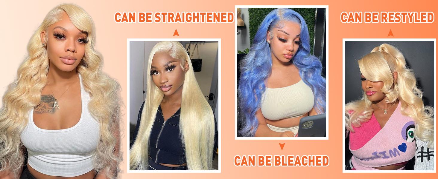 KingSup 613 Blonde Body Wave 100% Human Hair 13x6 HD Lace Front Wig Soft Lightweight Pre Plucked With Baby Hair Super Soft And Natural Looking Breathable Adjustable Strap Comfortable  No Shedding Can Be Dyed Bleached Restyled