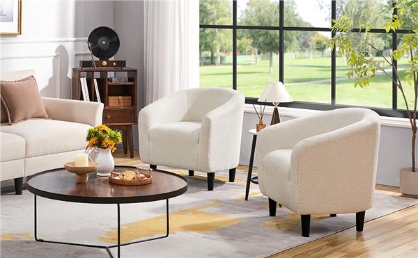 Yaheetech Barrel Chair, Furry Accent Chair with Soft Padded Armrest, Fuzzy Club Chair for Living Room/Bedroom/Reading Room/Guestroom