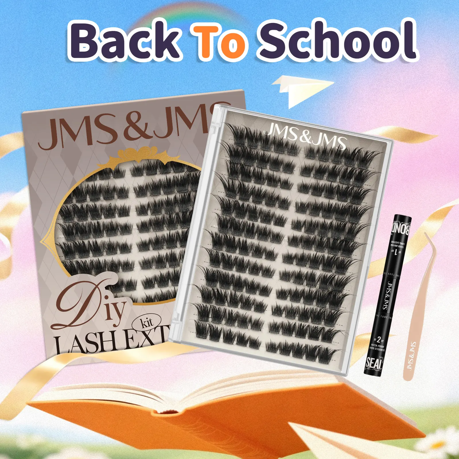 SideEye Kit l JMS&JMS Premapped Fox Eye Lash Clusters, Instant Lifted Look,Soft Wispy Spikes,Extended Outer Corners,C Curl Waterproof,Long Lasting Fake Lash,Cosmetic Makeup,Anime Manga Lash Outdoorfun Vacation Lash,Summer Lash