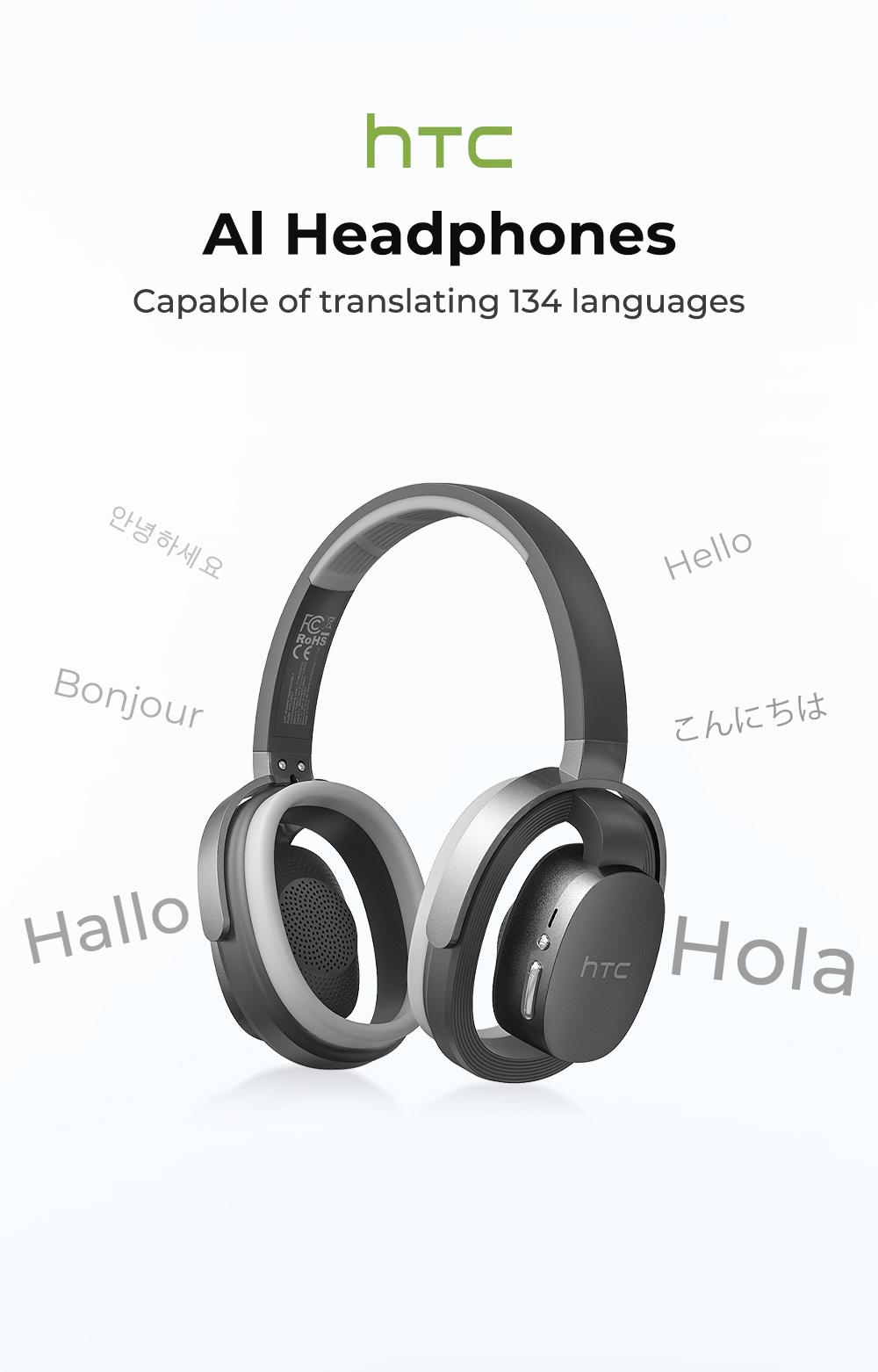 HTC HP07 AI Translating Headphones - 134 Language Real Time Translation Ultra Breathable Open Ear Design 30 Hour Battery HD Calls Sport Level Waterproof Lightweight Comfortable