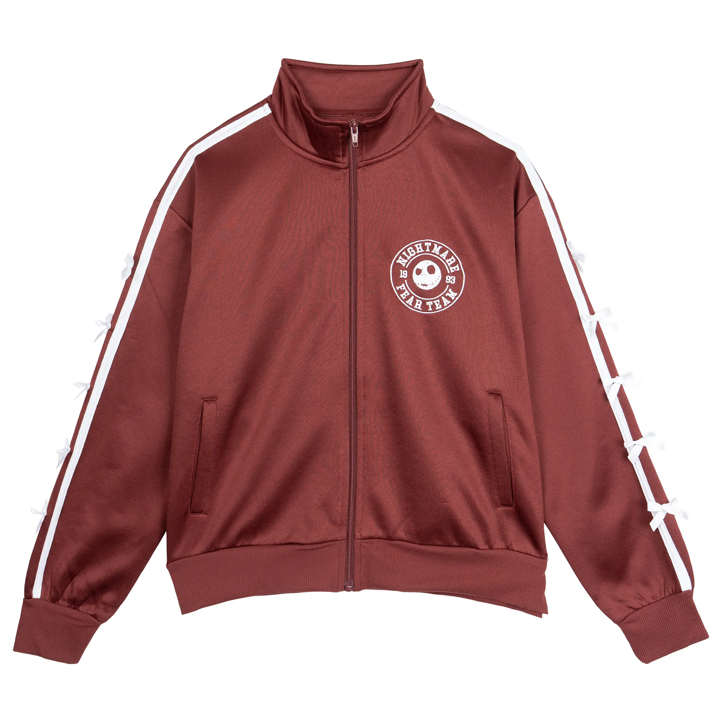Disney Nightmare Before Christmas Jack Skellington Women's Halloween Graphic Zip Front Track Jacket Wine