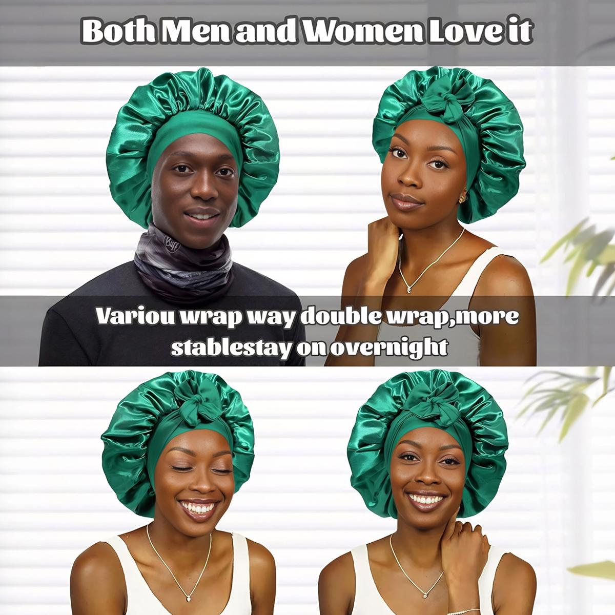 WCOLUE Satin Silk Hair Bonnet for Sleeping Large Bonnets with Tie Band Wrap with Adjustable Straps Night Sleep Caps for Women Curly Braid Hair