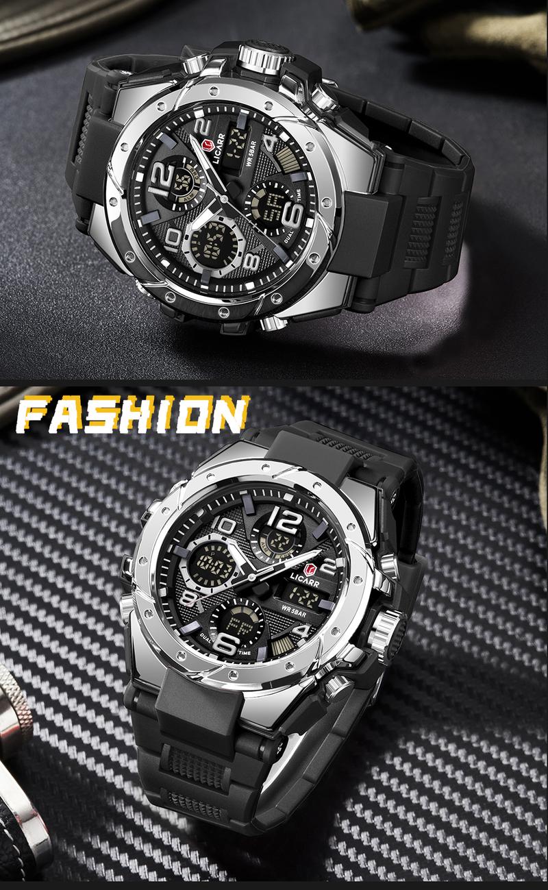 LICARR Men's Quartz Digital Watches Waterproof Alarm Luminous