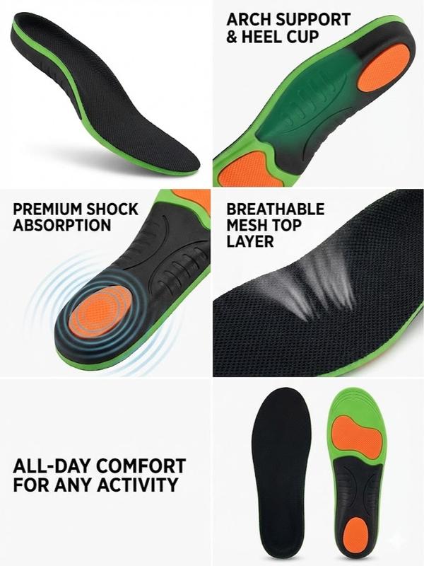 High-Elastic Arch Support Orthotic Insoles for Men & Women - Plantar Fasciitis Relief Shoe Inserts for Comfortable Walking, Standing & Sports