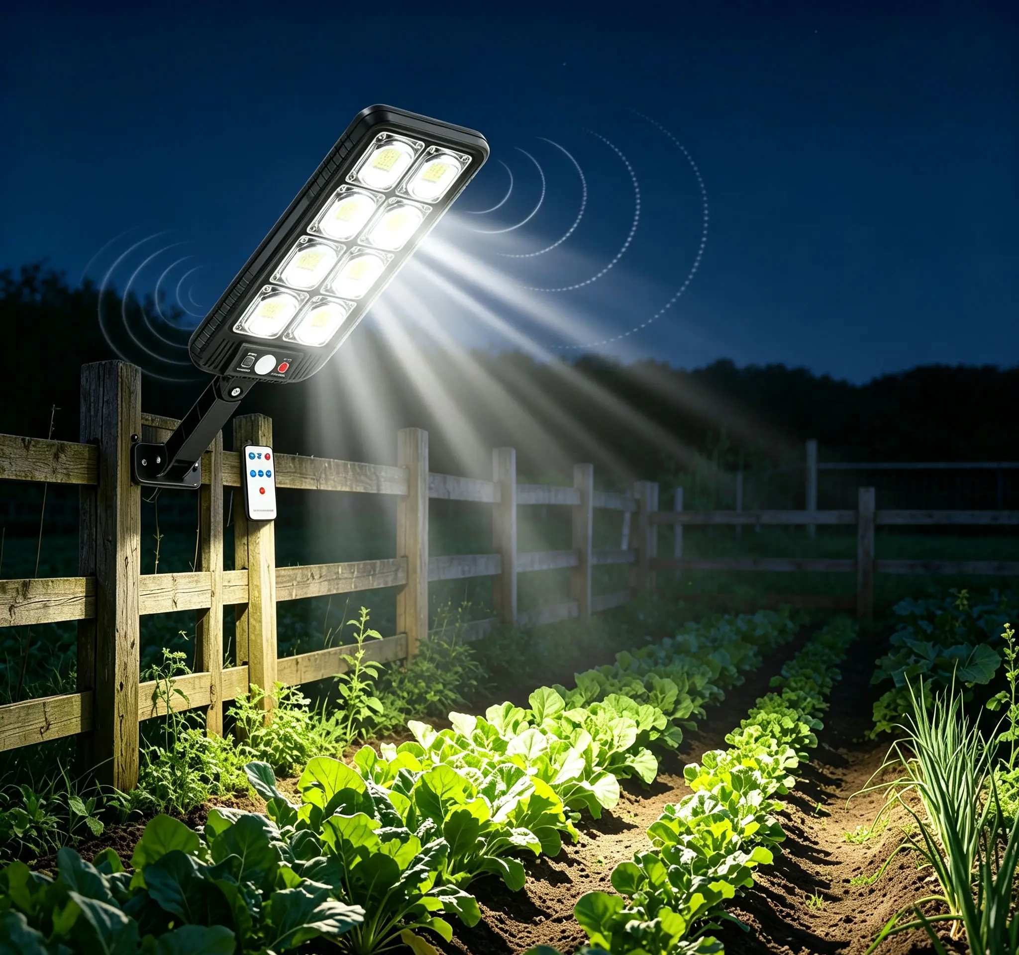 Solar Powered Security Street Light, Dusk to Dawn Automatic Operation, Human Motion Sensor, Multi Light Modes, IP65 Waterproof Outdoor Lamp for Garden, Fence, Parking Area Illumination