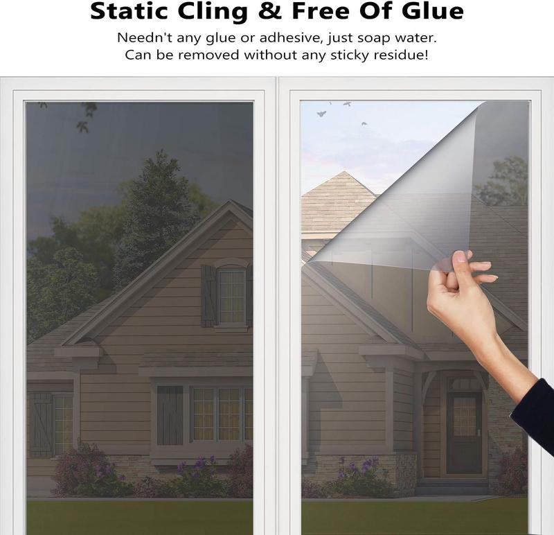 Daytime Privacy Window Film- One Way Mirror, Anti-uv & Heat Control For Home And óffice, Static Cling Easy Install,UV Sun Blocking, Black,17.5 Inch X6.5 Feet,Christmas gift