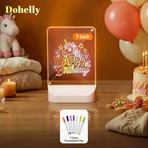 Dohelly Acrylic LED Drawing Board for Kids, Acrylic Dry Erase Light-Up Drawing Board with Stand, Markers & Wipes, Erasable Reusable Board for Kids Learning, Ideal Gift for Birthday Modern LED Lamp for Office School Home