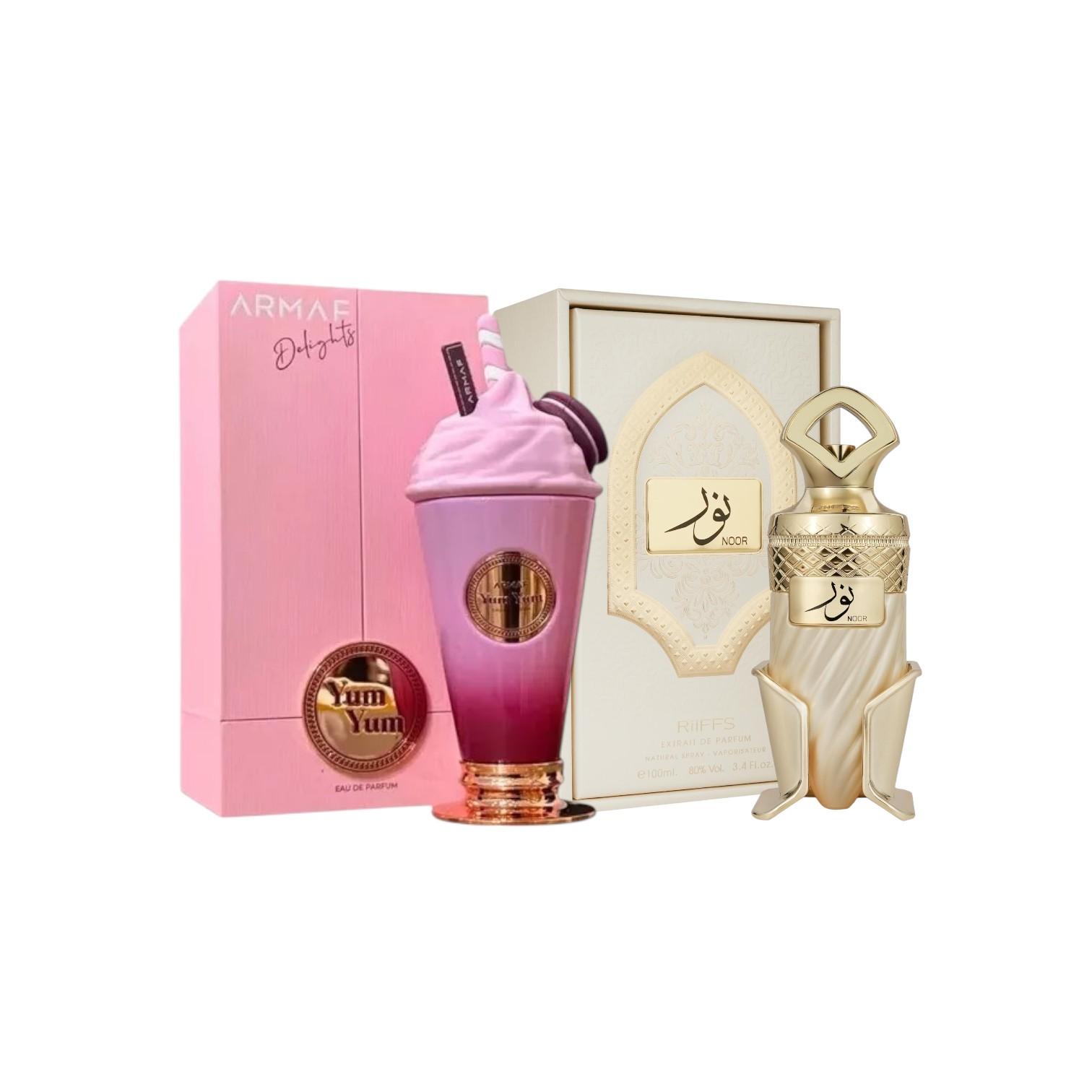 Armaf Perfume | Yum Yum + Noor Riffs | Eau De Parfum | 3.4 oz (100ml) | Powdery, Vanilla, Caramel & Floral Notes Armaf Perfume | Yum Yum + Noor Riffs | Eau De Parfum | 3.4 oz (100ml) | Powdery, Vanilla, Caramel & Floral Notes