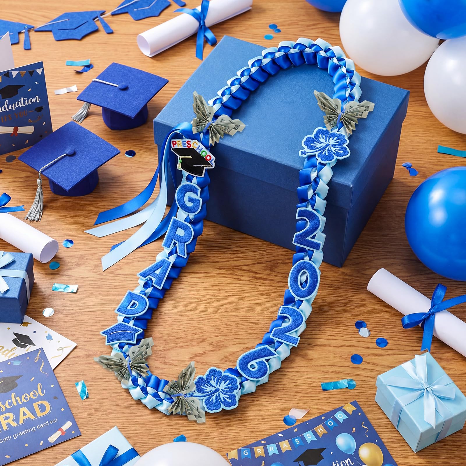 Kids Graduation Leis Class of 2026 Necklace Ribbon Leis 47 inches Double Braided Preschool Graduation for Preschool Kids Students Teachers Boys Girls for Graduation Ceremony Party Celebration Graduation Campus Supplies Pretty Bracelet Costume