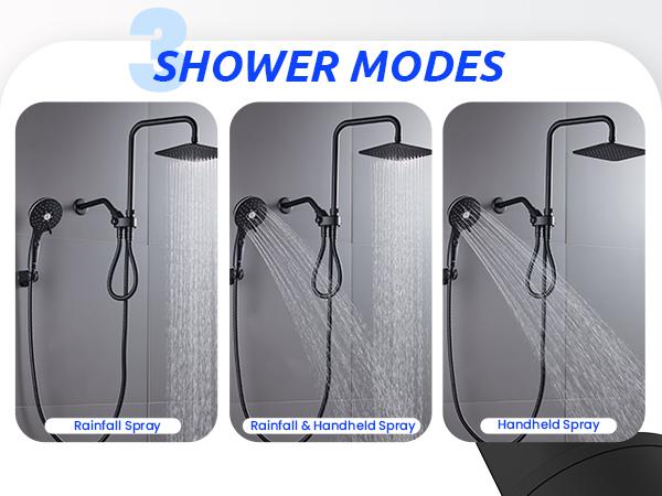 Ryamen Dual Shower Head | 8" Rainfall + Handheld | Adjustable Height | High Pressure | Luxury Standing Showers