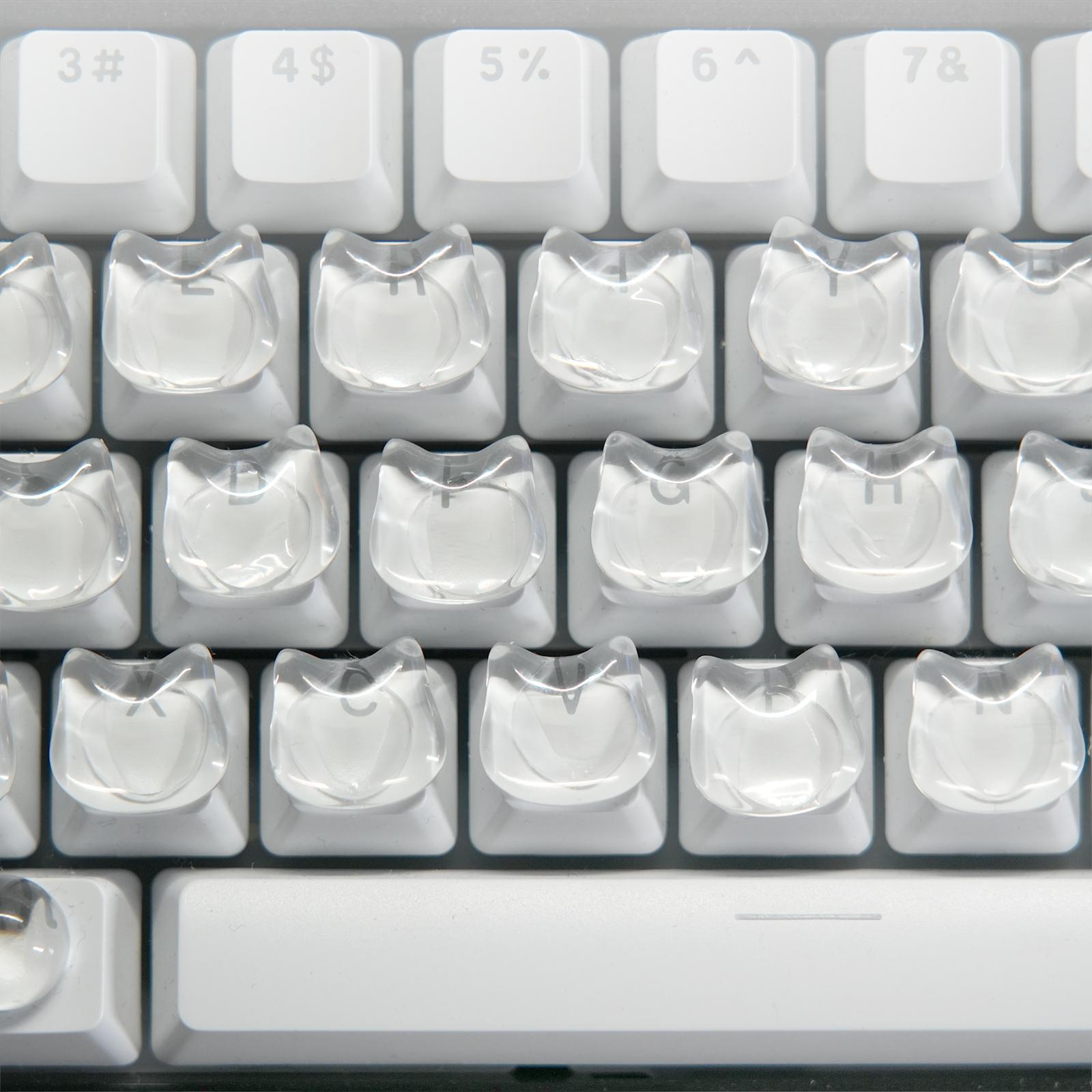 AULA Cat-Shaped Clear Glass Typing Stickers for Long Nails Fully Transparent Sticker Compatible with Desktop Laptop Keyboard & Button Booster Set 30pcs Gaming Keyboard Accessories Nail-Friendly Design