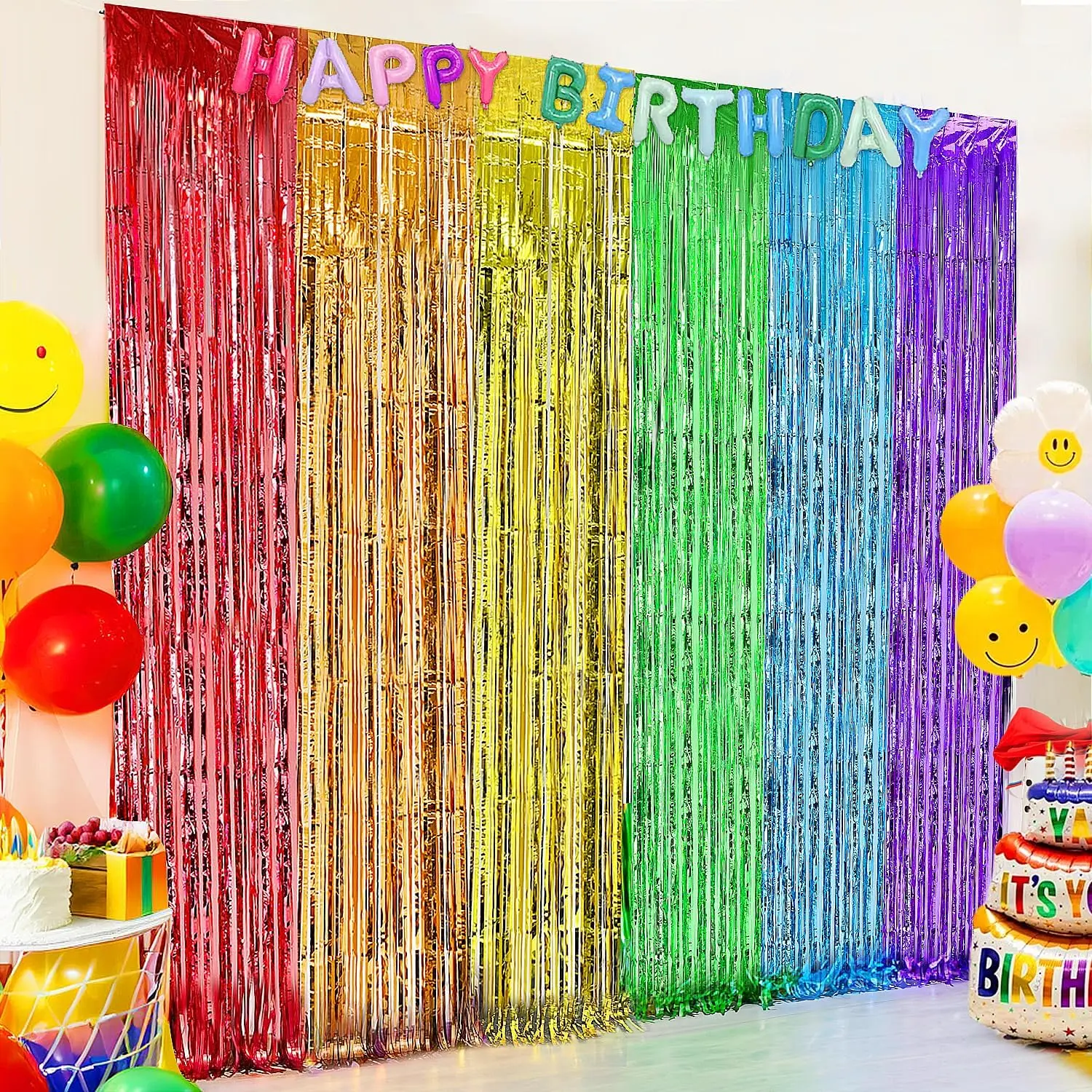 2 Pack Rainbow foil Fringe Backdrop Curtains, 3.3x6.6FT Rainbow Party Decorations Tinsel Backdrop Fringe Curtain Party Streamer for Engagement Graduation Pride  to School