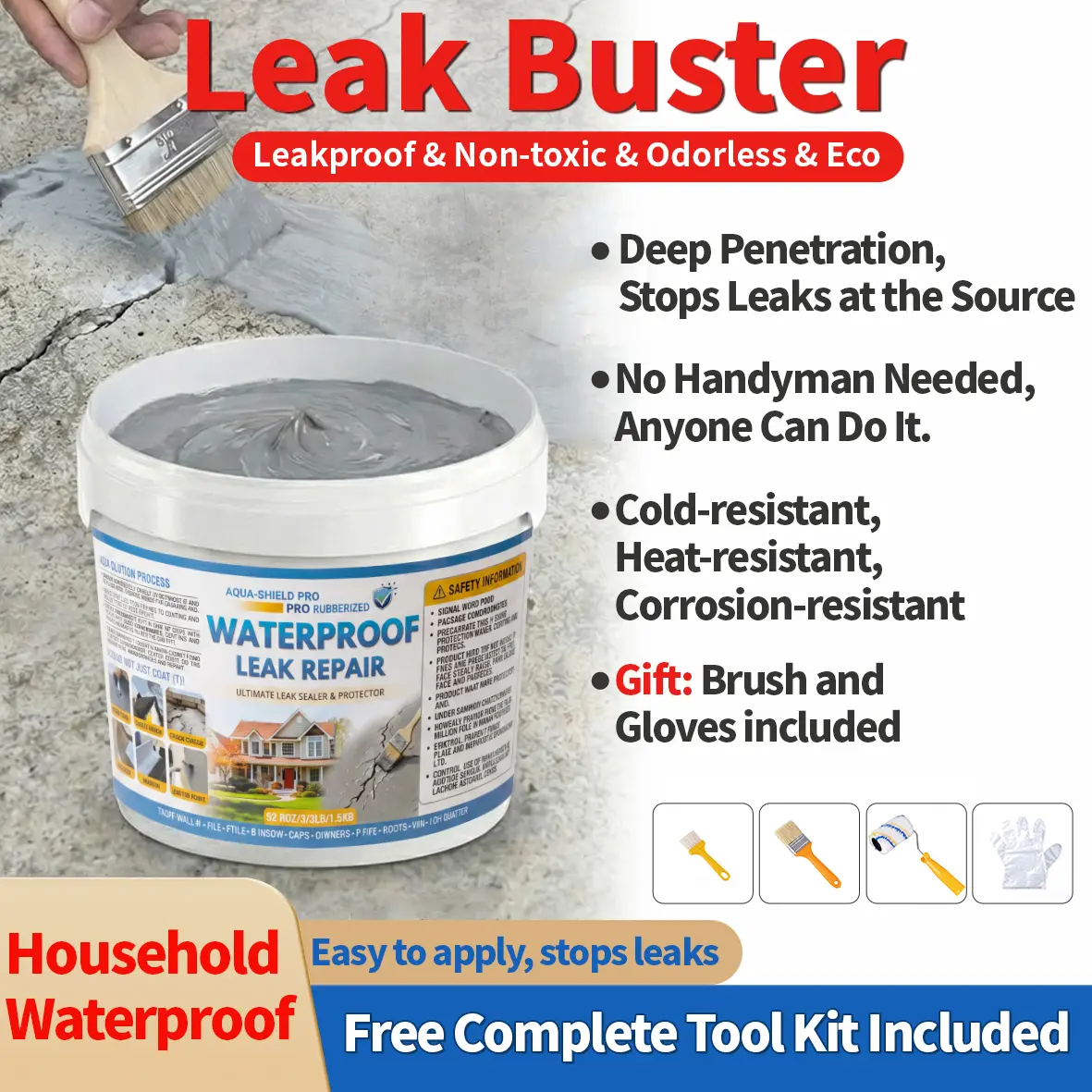 [Offer Ends Tonight] Household Waterproof Leak Repair Glue, Neutral Gray, 1.1 lbs / 17.6 oz. Ready to Use, Non-Toxic, Eco-Friendly & Safe. Flexible Rubber Formula Deep Into Fine Cracks, For All Types of Roofs, Basements, Walls, Corners, Floors, Gutters.