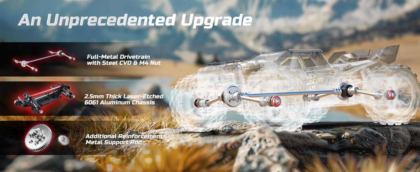 DEERC 1:14 Fast Brushless RC Cars, Max 50+ MPH, 2 3S Lipo Batteries 4x4 Waterproof RC Truck, All Terrain RC Truggy for Snow,Sand & Mud,  Rock Crawler