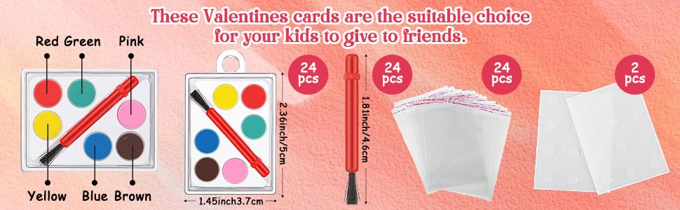 18/50 Pcs Valentine's Mini Watercolor Paint Cards Sets Kids Valentine's Art Gift Includes Valentines Gift Painting Cards  Brush Paint Sets with Adhesive Dots for School Classvalentines teacher students Party Gifts