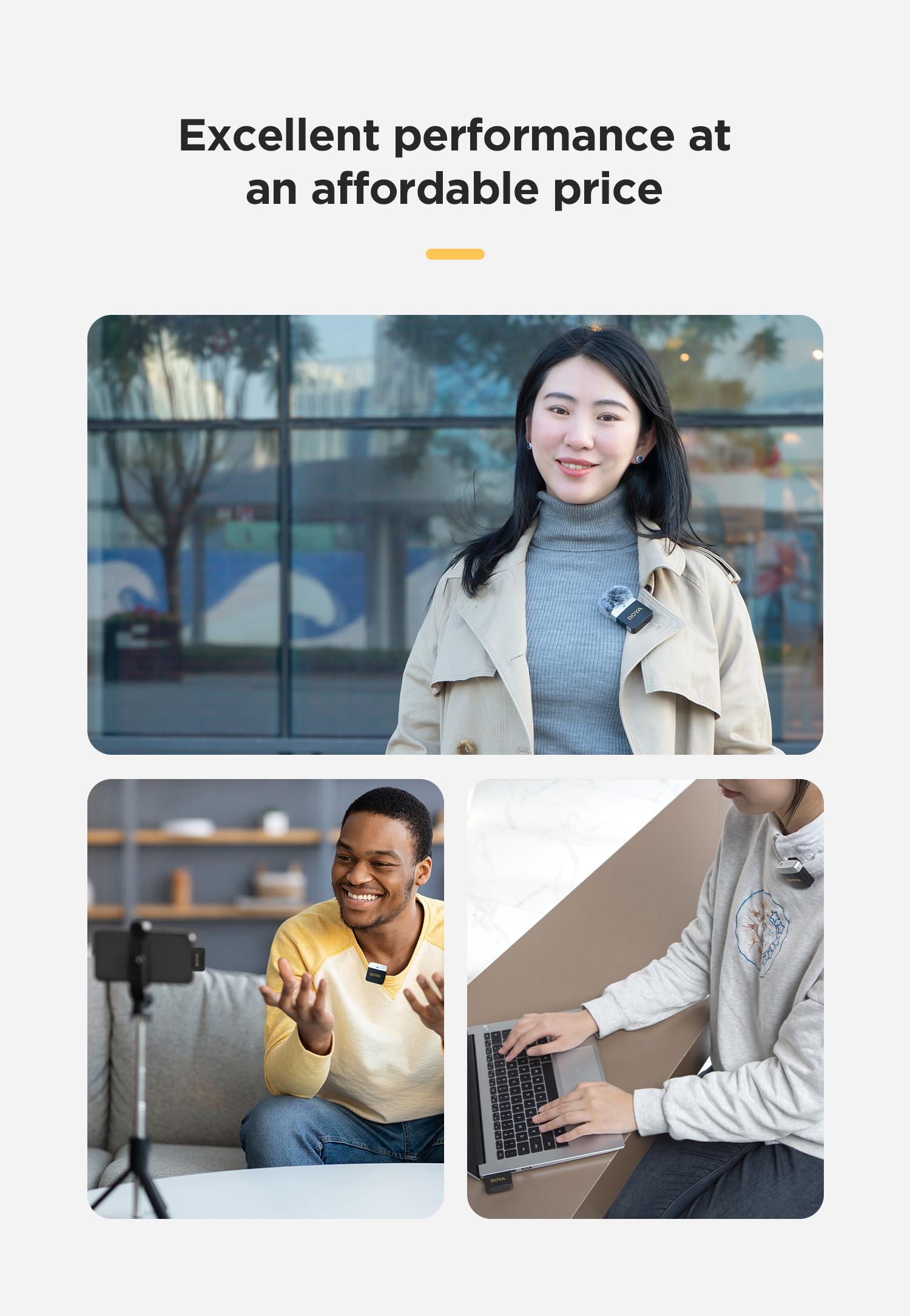 BOYA BY-M1V Wireless Lavalier Microphone Active Noise Cancelling Mini Lavalier for iPhone iPad USB-C Android Phone Camera Laptop