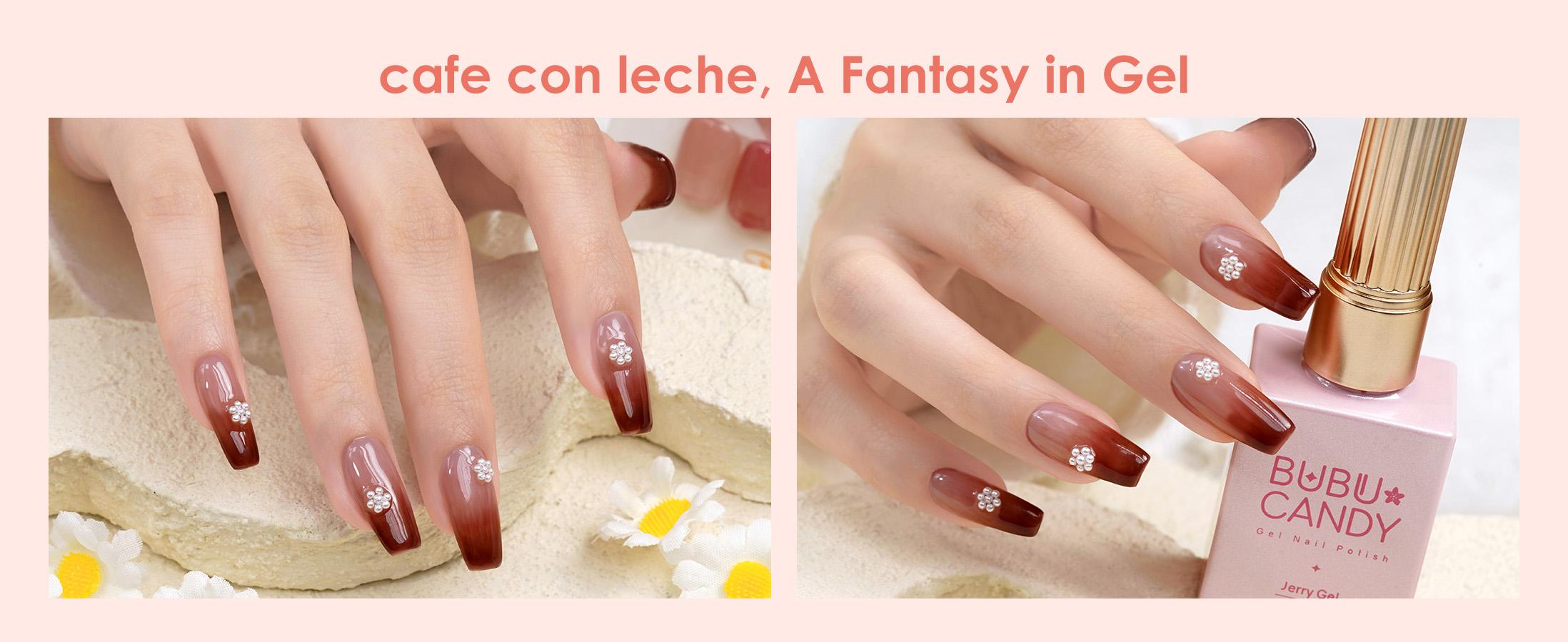 BUBU CANDY 6pcs 15ml Gel Nail Polish Set with LED Light Rubbing Strips Non Toxic Vegan Kit for Cuticles DIY Nails Honey Cocoa Amber Powder Ice Crystal White Mocha Powder Lotus Root Starch