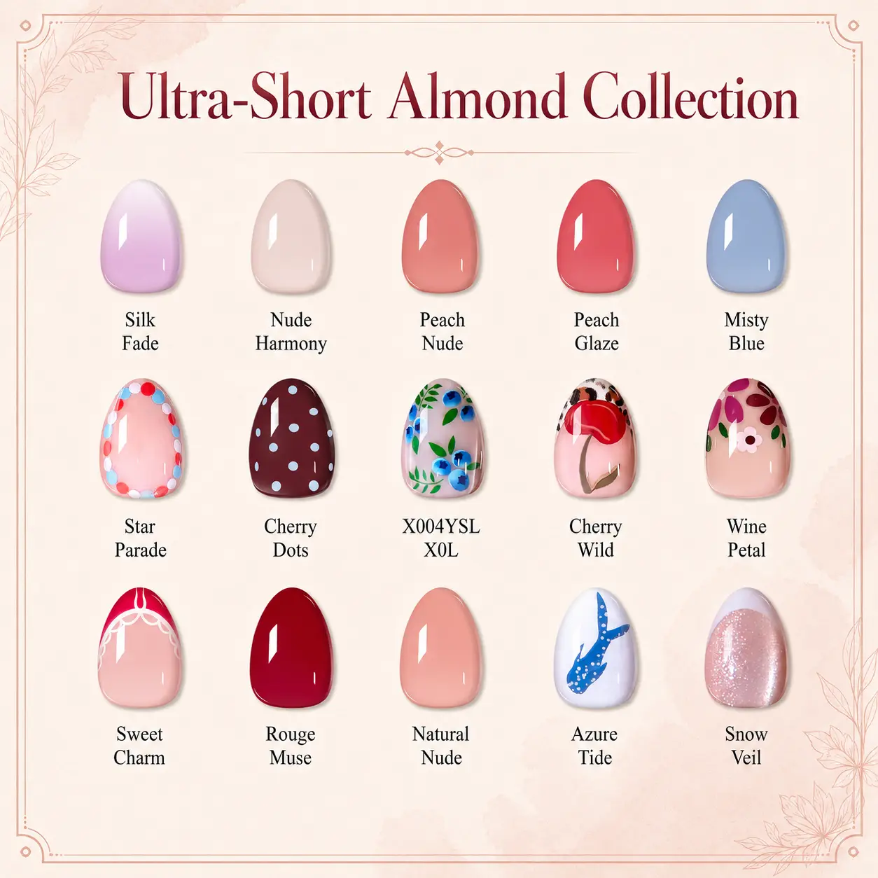 CurvLife Nailora Extra Short Almond Press-On Nails Collection – 30PCS Soft-Tapered Shape, Nude Pink, Glossy Minimal, Floral and Chic Everyday Styles, Reusable Salon-Look Nails for Daily Wear, Work, Dates and Effortless Polished Looks
