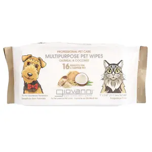 Giovanni Professional Pet Care, Multipurpose Pet Wipes, For Dogs and Cats, Oatmeal & Coconut, Fragrance-Free, 75 Pre-Moistened Towelettes