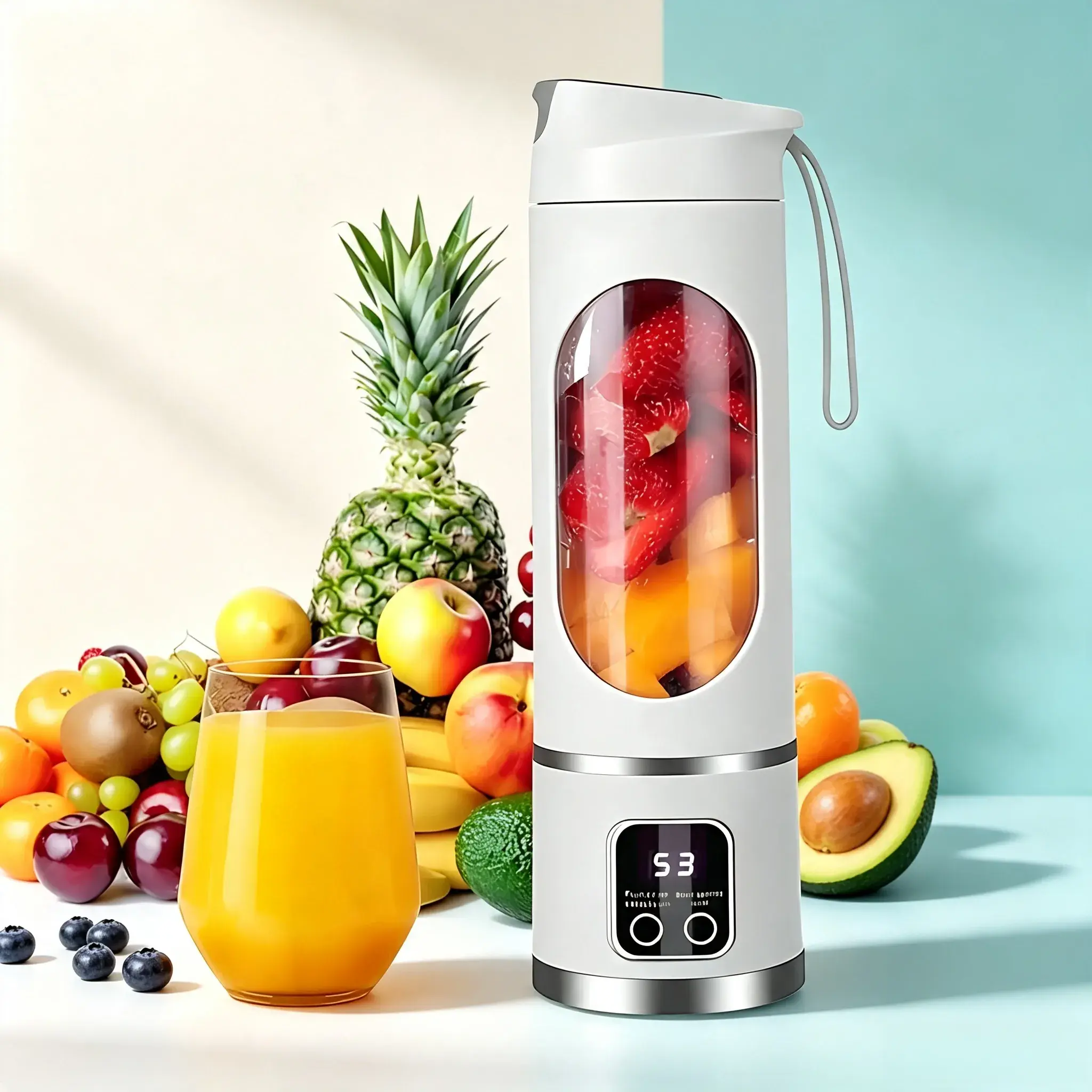 Mini Portable USB Rechargeable Juicer Blender - Small Size Smoothie Maker, Leak Proof, Smart LED Display, Easy-Clean, Household Items for Home Travel, Useful Personal Blender Cup Gift