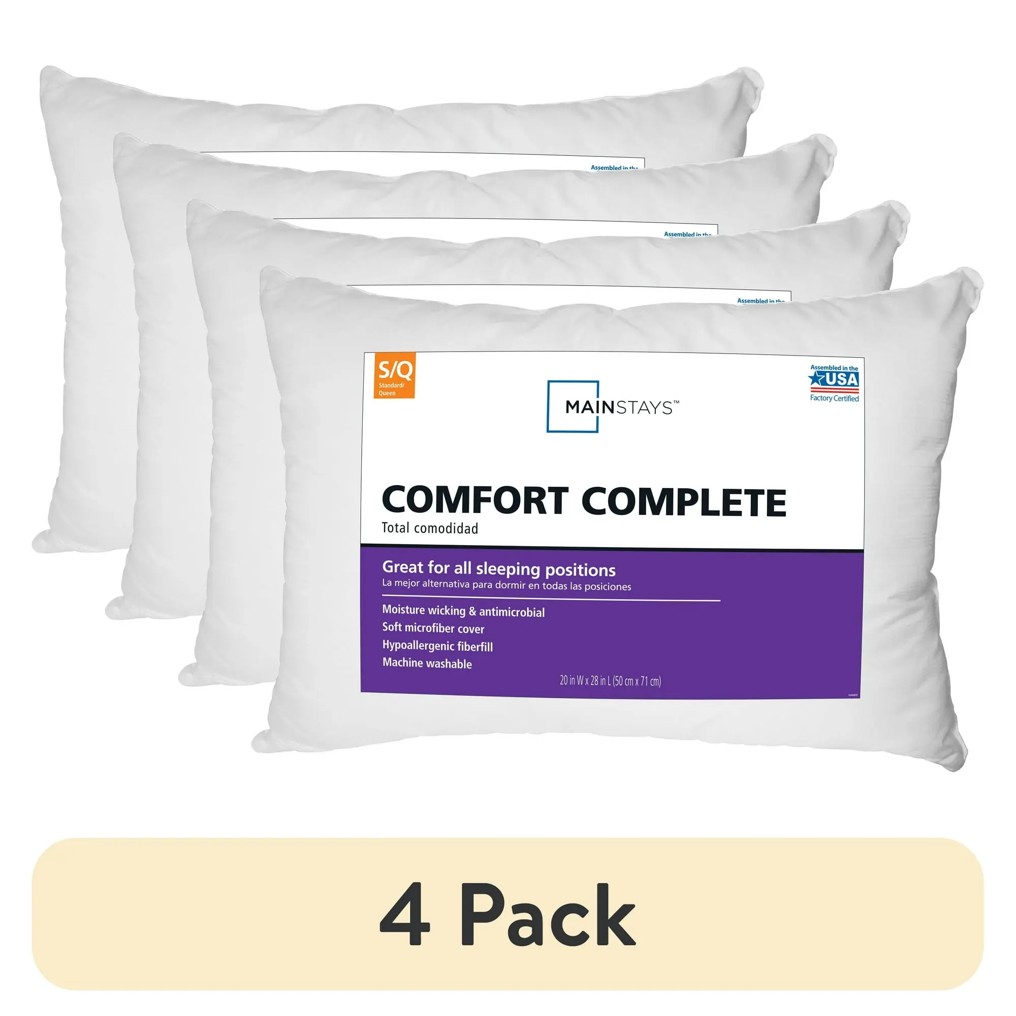 (4 Pack) Standard Queen Bed Pillow, Medium Firmness - Hypoallergenic Cooling Pillow with Antimicrobial Protection - Machine Washable White Microfiber Pillow for All Sleep Positions