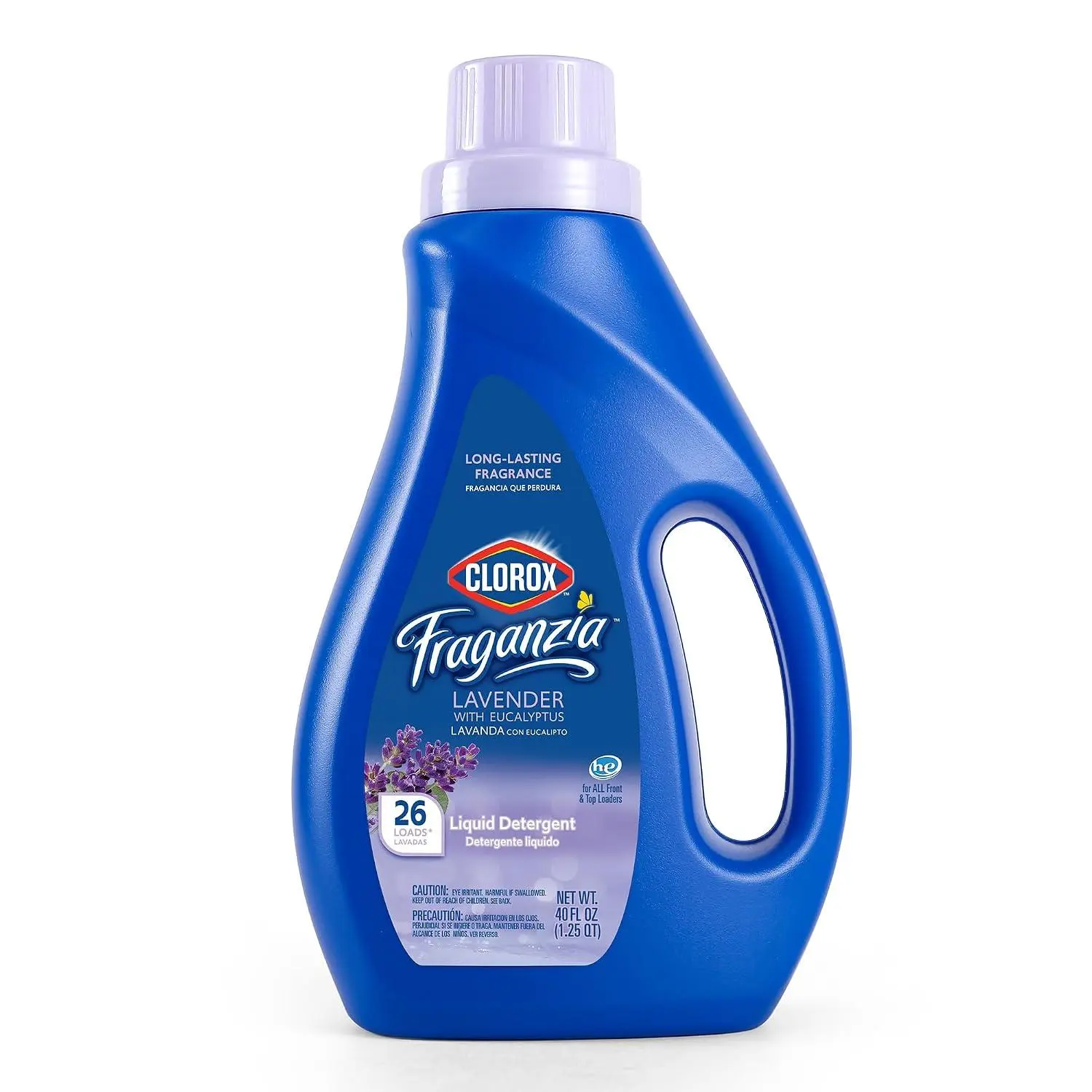 Clorox Fraganzia Liquid Laundry Detergent, Lavender Eucalyptus, 40 Fl Oz | HE compatible, works in front and top load machines, long-lasting fragrance, 26 loads per bottle