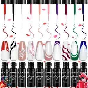 JODSONE Nail Art Gel Liner Set 10 Colors Gel Nail Polish Need U V Lamp Cured with Thin Brush,Valentines Gifts for Women