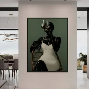 Black Woman Holding Elegant Wine Glass Art, Luxury Black Art, Black Girl Wall Art, Afrocentric Fashion Art, African American Art, Chic Decor Unframed T