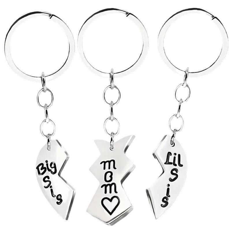 Family Love Fragment Cute Keychain,Summer Fashion Letter Pattern Engraved Ring & Heart Shape Pendant Key Holder & Key Fob for Car Key, Jewelry Accessories,Valentine's Day