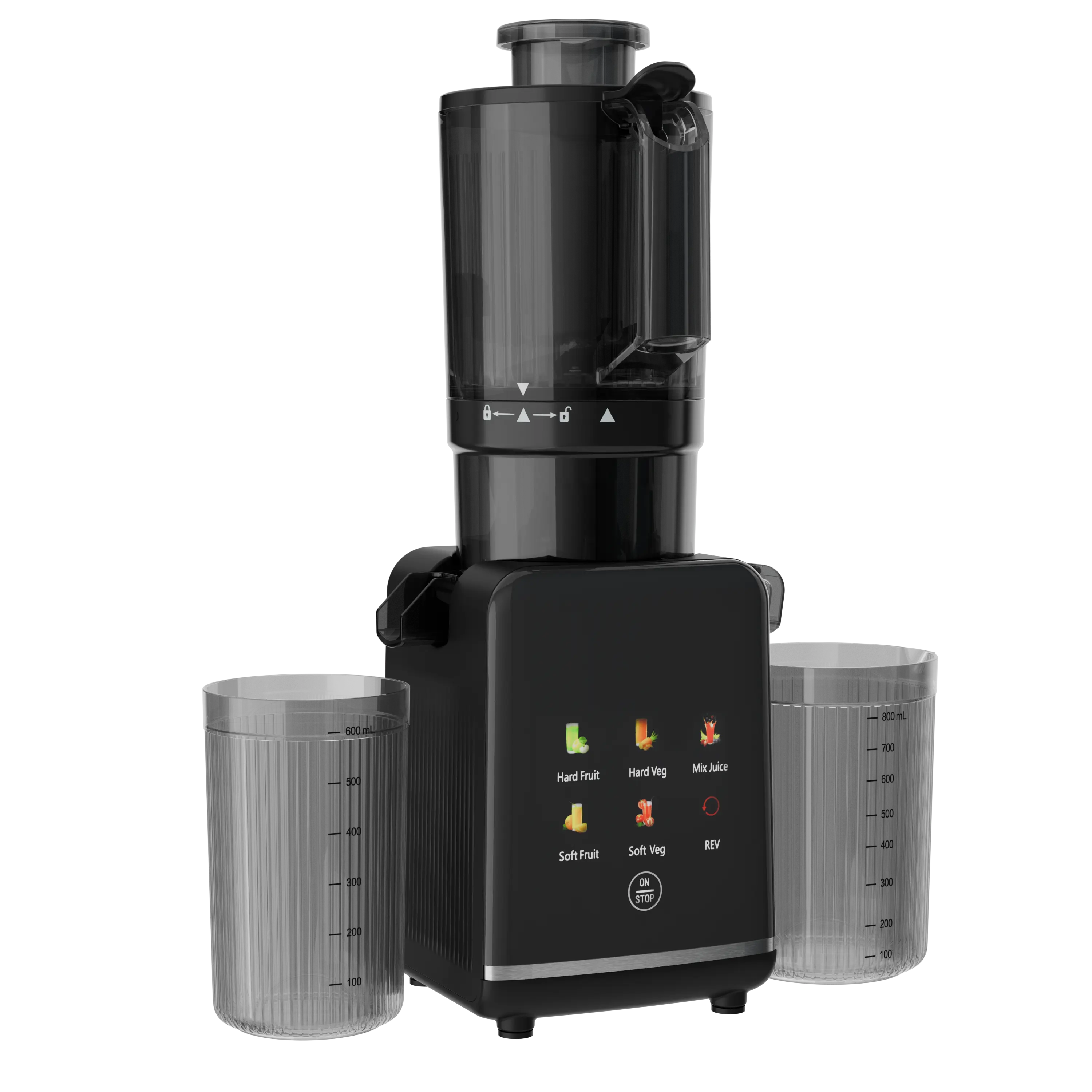 Kismile FreshPress Touch Slow-Press Juicer - 200W Quiet DC Motor, 60 RPM, 4.35-in Large Feed Chute, 6 Smart Programs, 1L Pulp Container, 700ml Juice Cup, 120V, 50-60Hz, Cleaning Brush, Excellent Extraction, Slow Pressing, Flavorful Juice