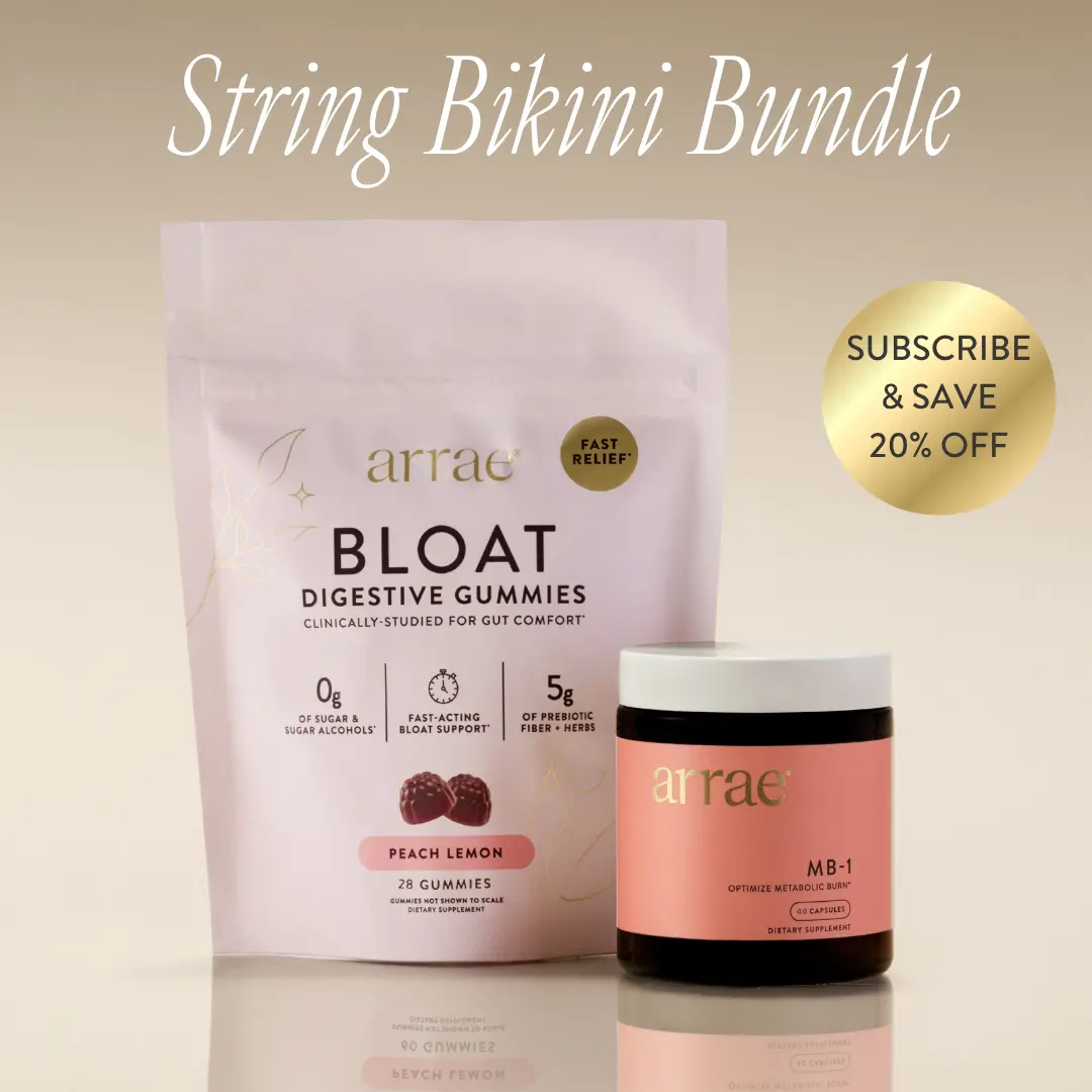 Arrae String Bikini Bundle | Fast-Acting Bloating Relief Digestive Enzymes + Natural Energy & Health Support | Organic Supplement Dietary Healthy Gut Probiotics Edible Debloat Detox Fitness
