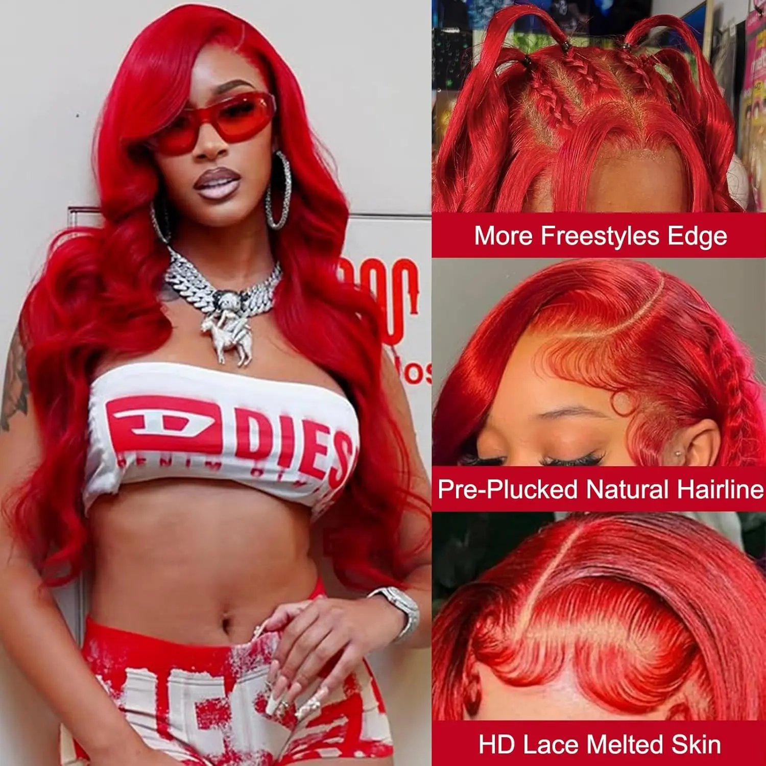 30 Inch Human Hair Lace Front Wig 13x6 Body Wave 180 Density Pre Plucked 30 Inch Only $99】30 Inch 613/Highlight/Natural Black Color  main image 3