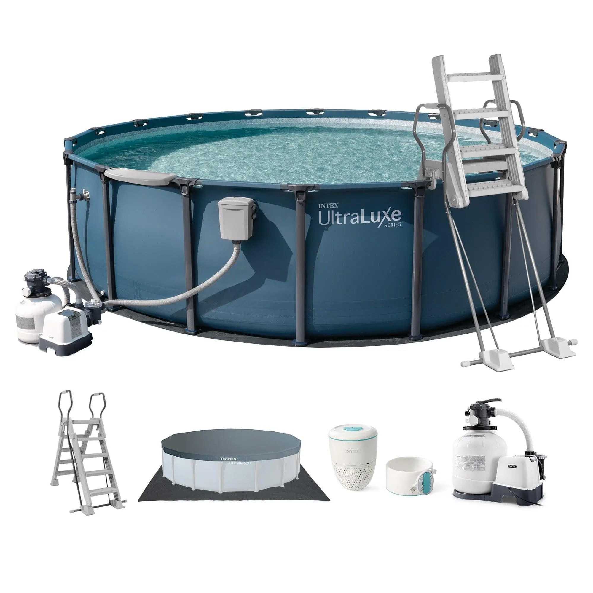 INTEX UltraLuxe 20ft x 52in Above Ground Pool, Sand Pump, & Saltwater System
