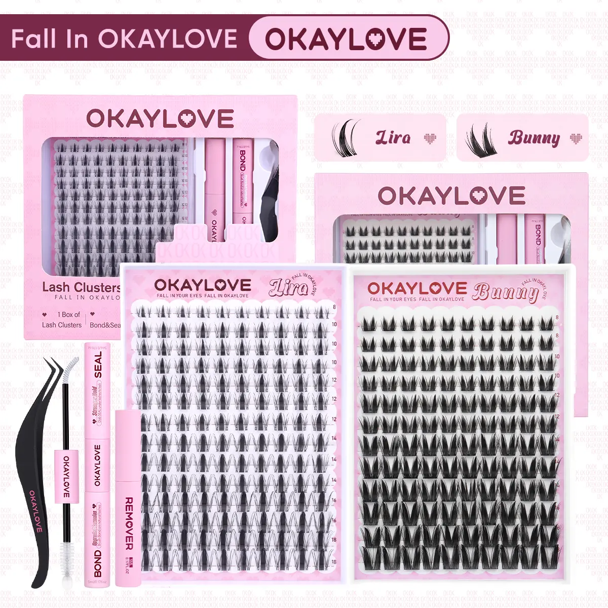 OKAYLOVE Natural Lash Clusters Kit with Waterproof Long-Lasting Lash Glue and Bond, Tweezers, Remover for DIY Home Styling, Accessories Kit False Eyelashes & Adhesives (Ideal for Girls),#backtoschool #sohochic