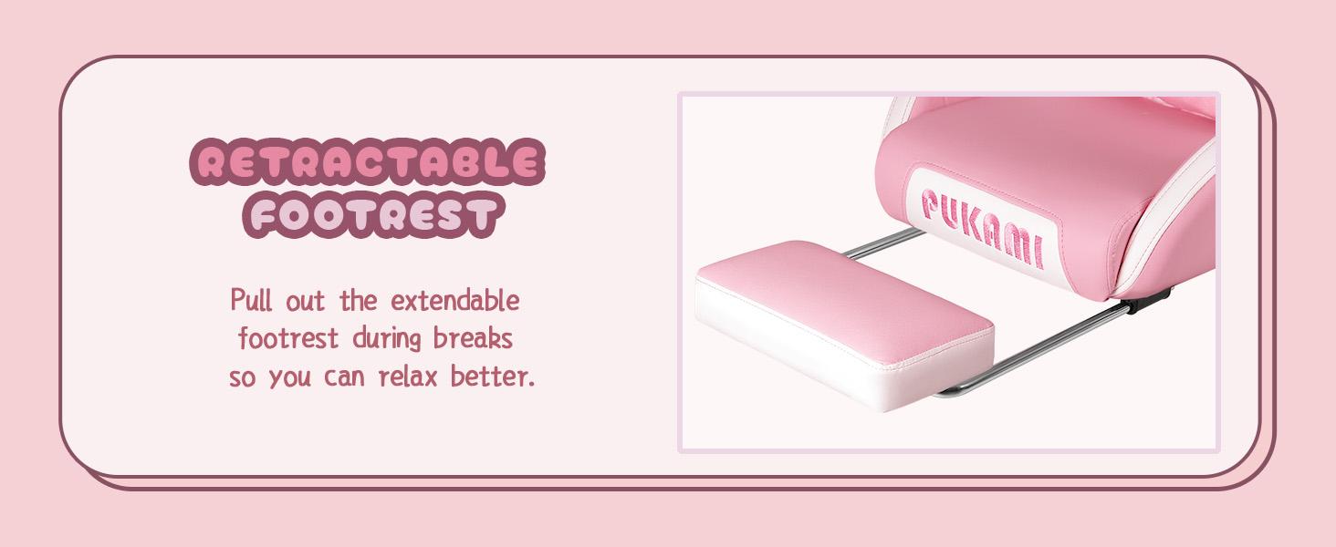 PUKAMI Pink Gaming Chair with Cute Cat Ears and Cat Paw Cushion Pillow,Ergonomic Gaming Chair for Teen with Footrest and Headrest Pillow,Pink Reclining Game Chair for Girl