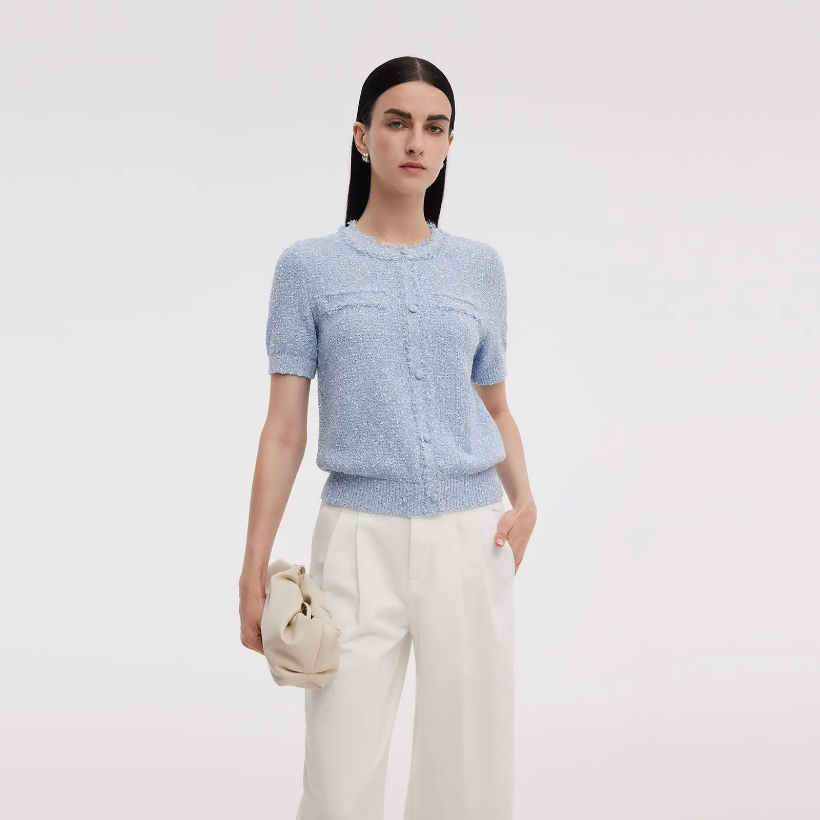 Three Colors Frayed Edge Women Knit Top
