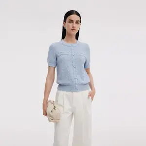Three Colors Frayed Edge Women Knit Top