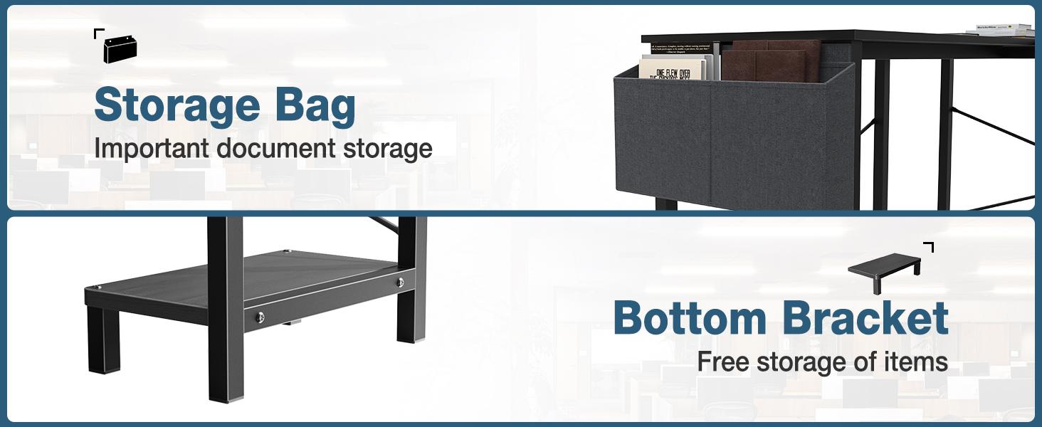 Furnest Furniture Indoor Furniture L Shaped Computer Desk - Gaming/Work Table Corner Desk 50 Inch PC Writing Desk Study Desks with Wooden Desktop CPU Stand Side Bag Reversible for Home Office Dorm Small Space