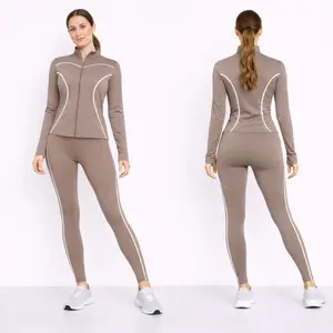 Athletic Jacket and Highwaist Leggings Set with Contrast Piping Womenswear