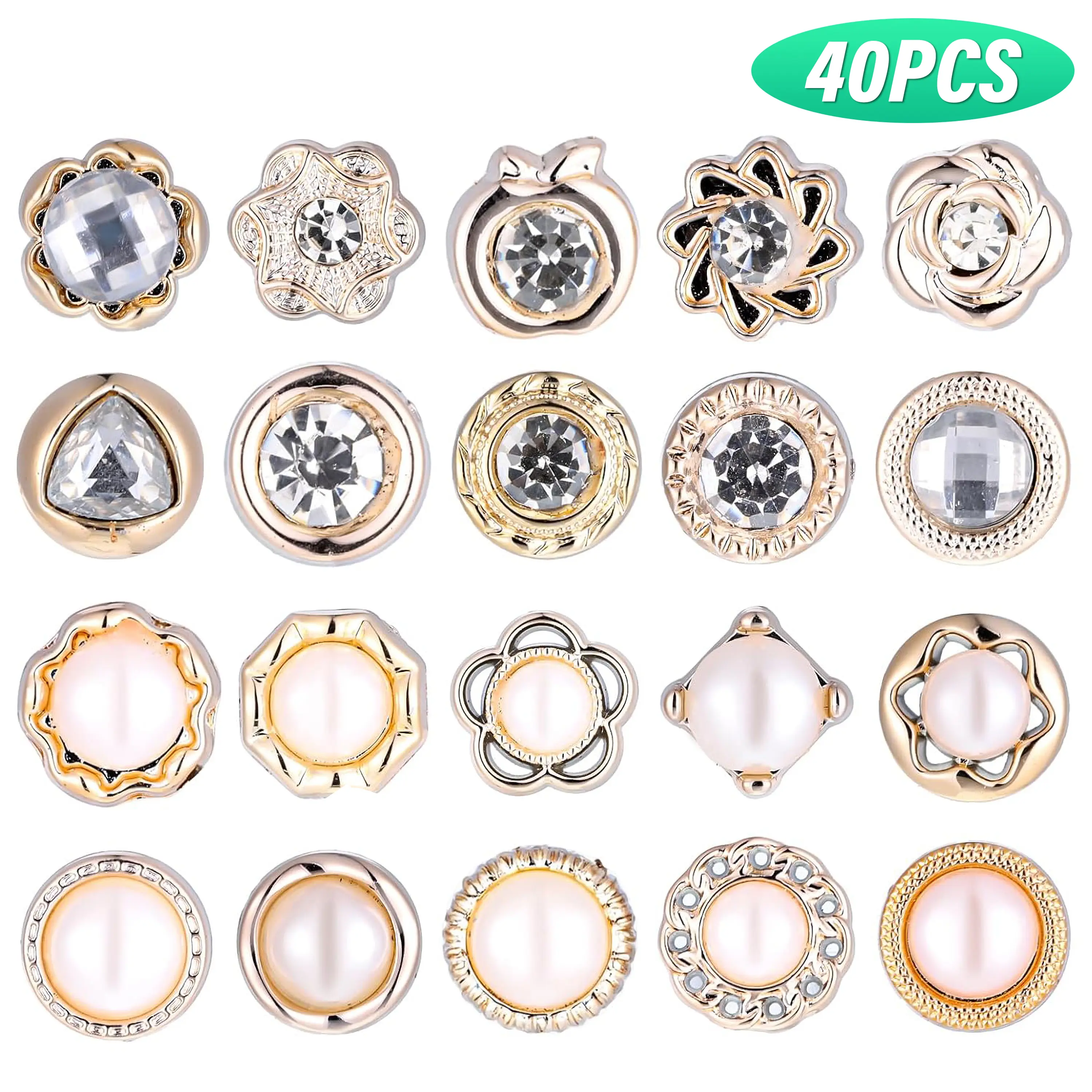 40 Pcs Elegant Brooch Pin Clip Set, Assorted Durable Metal Buttons with Faux Pearl & Rhinestone, Modesty Fashion Lapel Pin for Dresses & Blouses, Durable Metal Pins,back to school,back to school haul