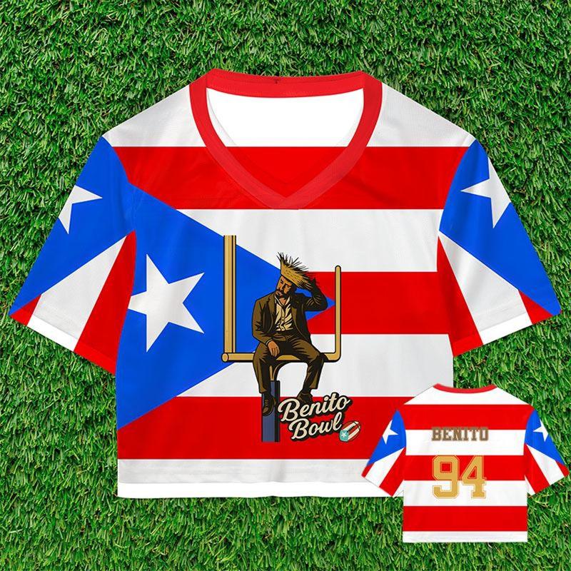 Personalized Benito Bowl 94 Football Crop Top, 2-Sided Custom Name Number Mesh Jersey, Womens Game Day Outfit Gift